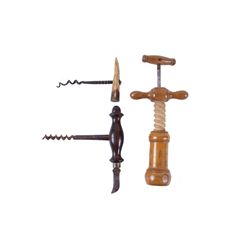 2 Wooden Corkscrews & 1 Antler Corkscrew