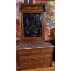 Eastlake 5 Drawer Maroon Marble Top Dresser