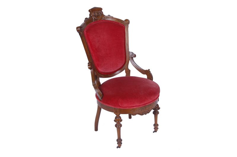 Eastlake Antique Red Velvet Upholstery Chair