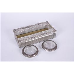 Silver Plated Kleenex Holder & 2 Candleholders