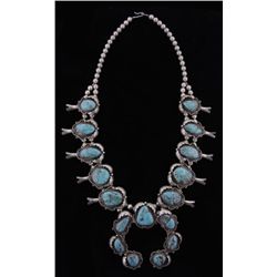 Fine Turquoise & Silver Squash Blossom Necklace