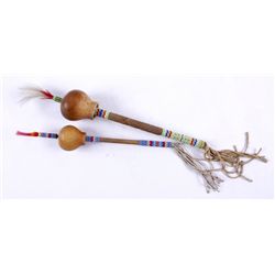Lot Of Two Beaded Peyote Ceremony Rattles