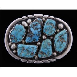 Zuni 6 Cab Turquoise Signed Buckle