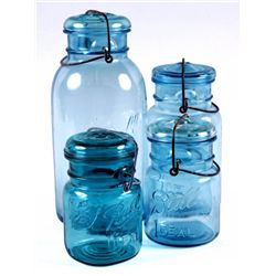 Lot of Blue Glass Ball Jars with Wire Seals