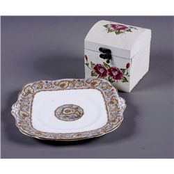 Vintage Receipt Box & English Bone China Plate