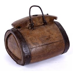 Large Wooden Canteen with Iron Handle