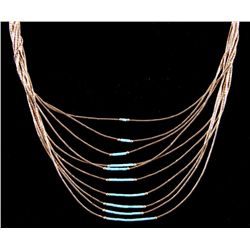 Liquid Gold and Turquoise 10 Strand Necklace