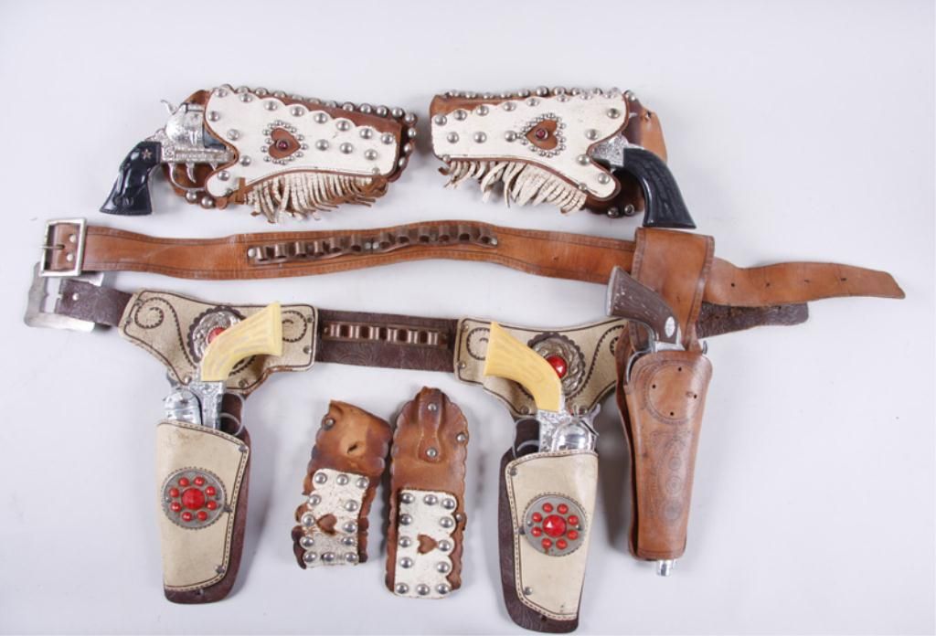 Collection of 3 Fancy Kids Holster Rigs with Guns