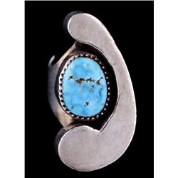 One Large Turquoise Cab and Silver Ring