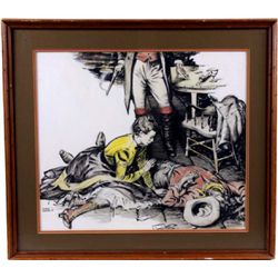 Original Watercolor of a Western Bar Room Scene