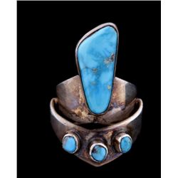 Unique Turquoise & Silver Ring Stamped "SC"