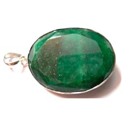 Natural 17.57 g Emerald Long Oval .925 Sterling Pendant