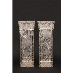 Pair etched crystal vases