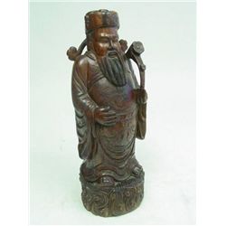 Wood carved statue  Emperor with a Ruyi 