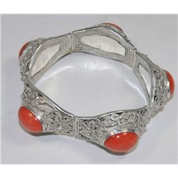 Exceptional coral & silver bracelet