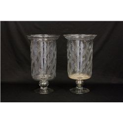 Pair large crystal etched vases