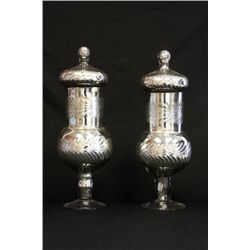 Pair mercury glass covered jars