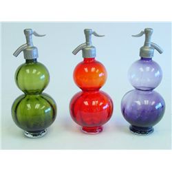 3 colored glass double gourd seltzer bottles