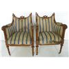Image 1 : Pair carved walnut stripe upholstered chairs