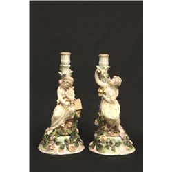 Pair figural German porcelain candlesticks