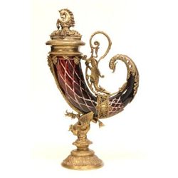 Bronze & red crystal figural urn