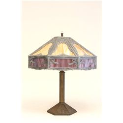 Art Nouveau 8 panel slag glass table lamp