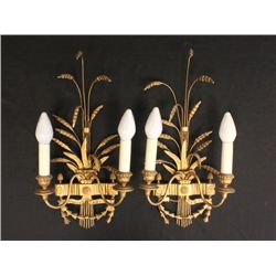 Pair "Thistle & Leave" gilt sconces ca. 1900