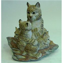 Kazmar porcelain grouping of  Bobcat Family 