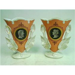 Pair Old Paris porcelain portrait vases