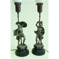 Pair figural white metal lamps