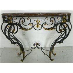 Marble top wrought iron console
