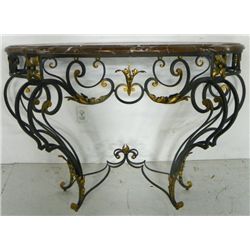 Marble top wrought iron console