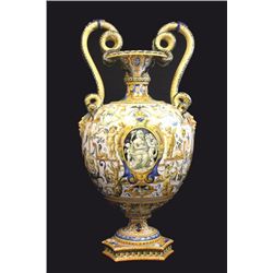 Fabulous 19th c. Majolica handpainted urn