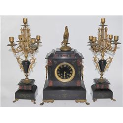 3 piece marble & bronze clock set