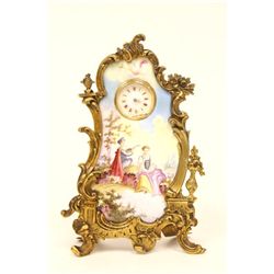 Antique bronze & enamel figural miniature clock