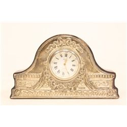 Antique English miniature silver & wood clock