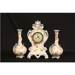 19th c. 3 piece handpainted porcelain clock set