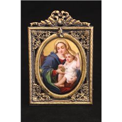 Oval porcelain painting of  Madonna & Child 