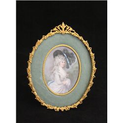 "Madame Pompadour" painting on ivory in frame