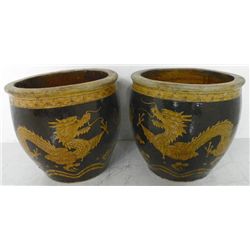 Pair Chinese planters with "Dragons"