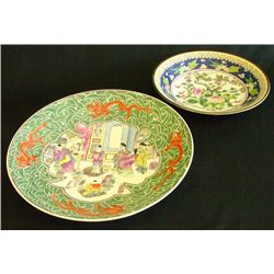 2 20th c. paint decorated chargers