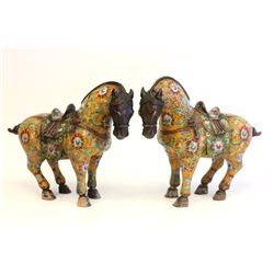 Pair cloisonne "Horses" with Qian Long Mark