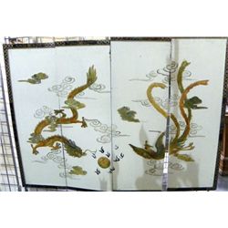 4 panel decorative wall hanging with stone overlay