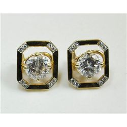 Pair yellow gold & diamond earrings