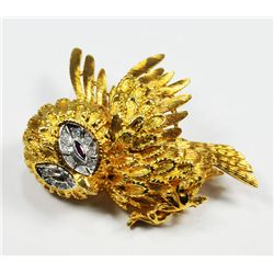 18kt gold, diamond & ruby "Owl" pin