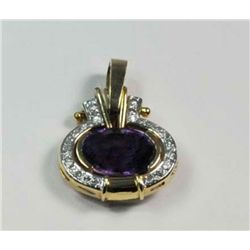 Amethyst & diamond encrusted 14kt yellow gold drop