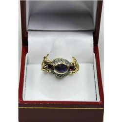 18kt gold sapphire ruby & diamond chain ring