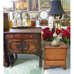 Walnut server, cherry night stand & brass lamp