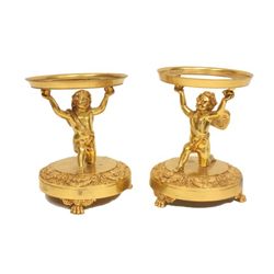 Pair bronze figural compote bases with "Cherubs"