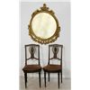 Image 1 : Carved oval mirror & 2 side chairs